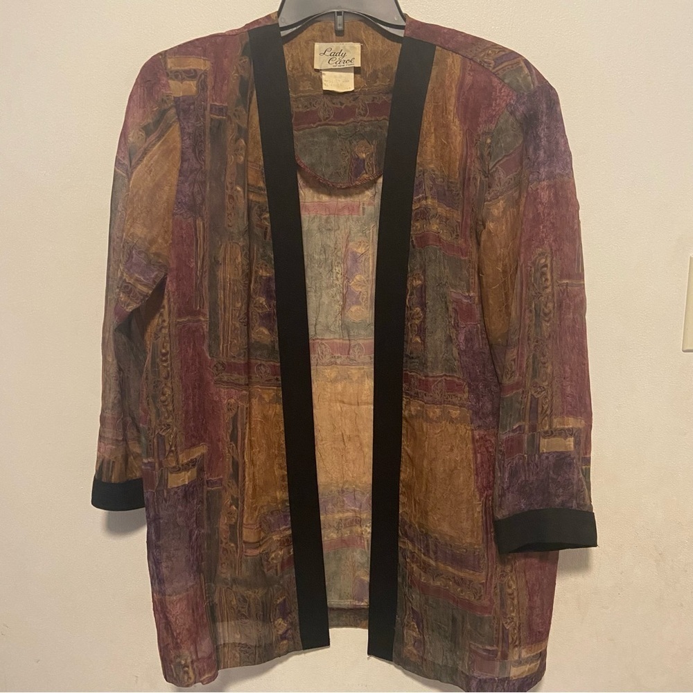 Lady Carol Women’s Open Front Cardigan Size 10 Semi Sheer Multicolor Artsy